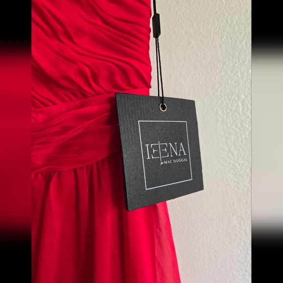 NWT! Ieena for Mac Duggal, Asymmetrical Halter Tiered A Line Gown, Red, Size 2 - Picture 12 of 13